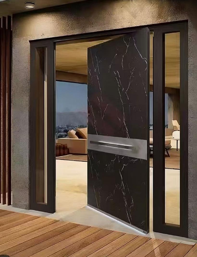 Nero marble entrance door, pivot