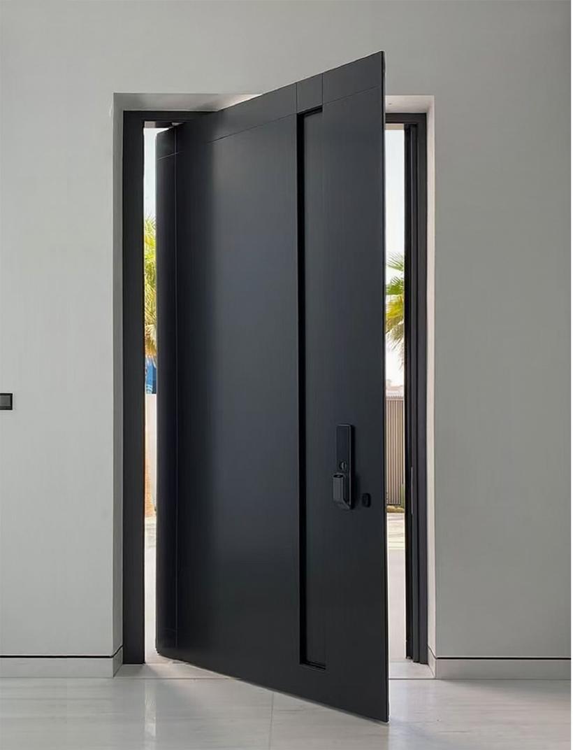 Matte black entrance door, pivot