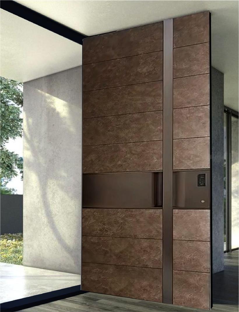 Bronze stone entrance door, pivot