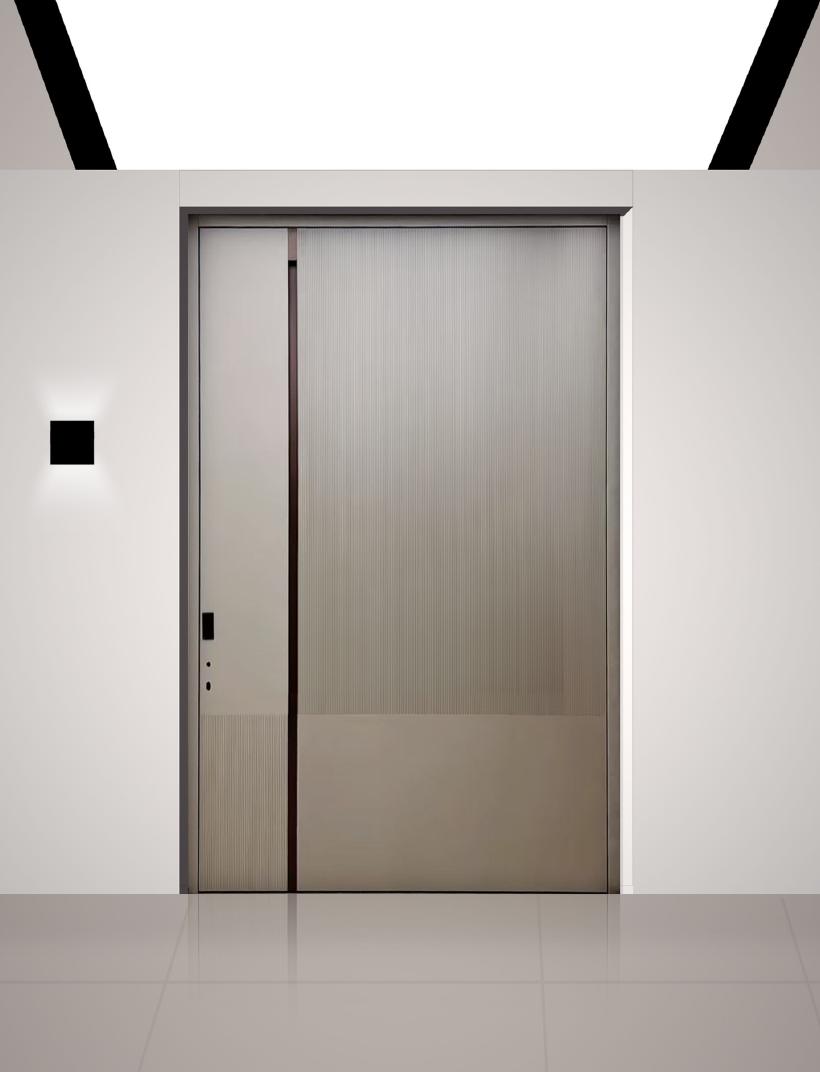 Champagne fluted entrance door, hinged
