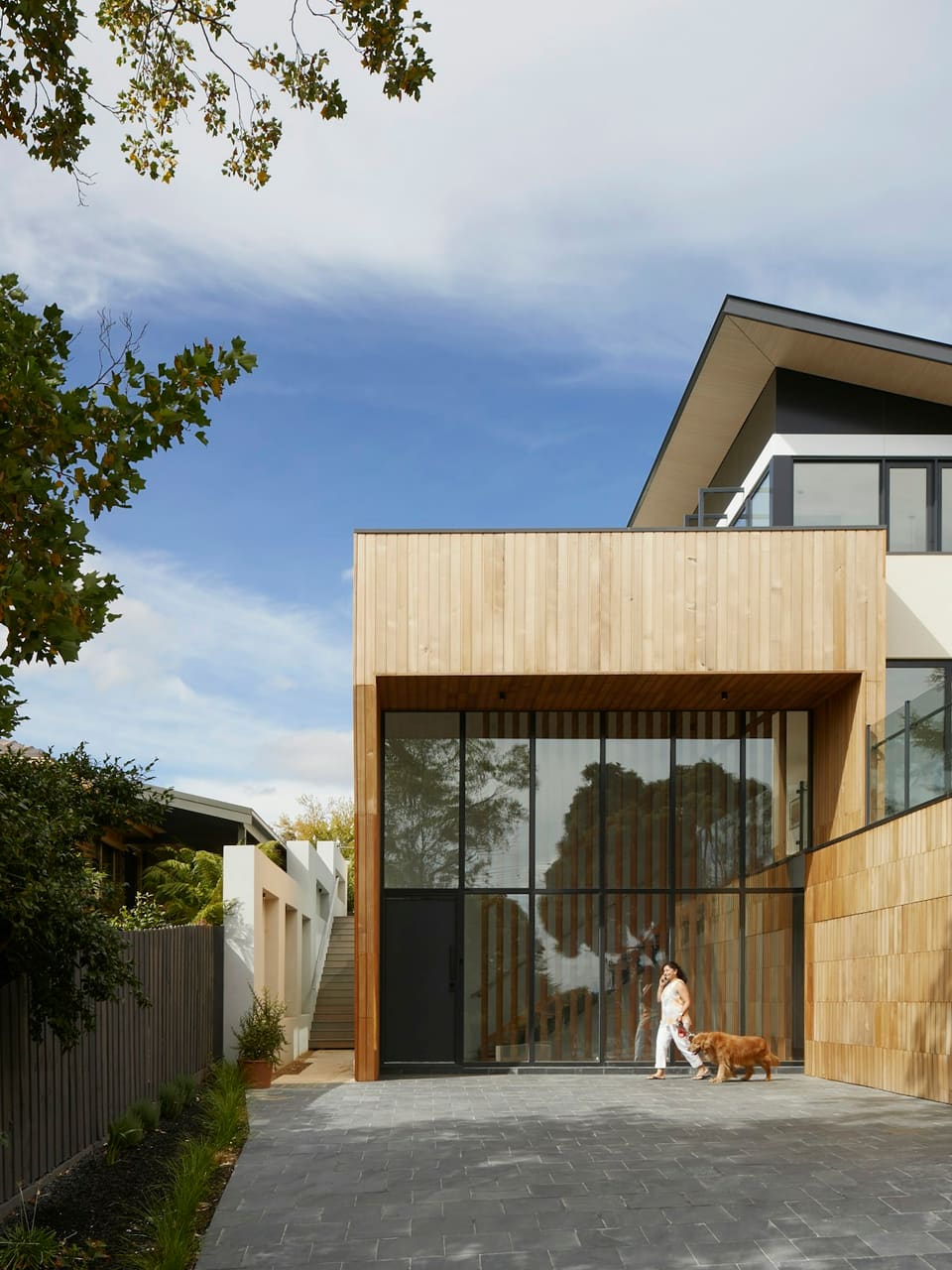 Architect-designed house with timber screens and large picture windows