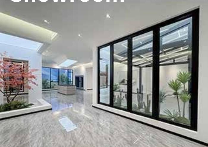 Showroom with black aluminium window wall